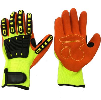 China Impact Resistant Polyester Wear Resistant TPR Coated Sandy Nitrile Non-Slip Shockproof Gloves for sale