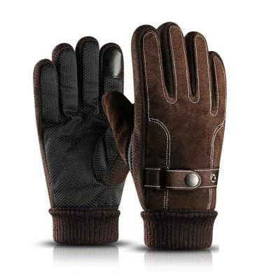 China Men's Running Thick Thermal Cycling Warm Fleece Striped Striped Touch Screen Leather Winter Windproof Gloves For Camping Hiking for sale