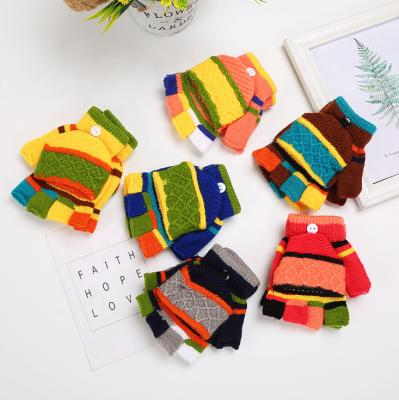 China Winter Warm Proof Kids Knit Half Finger Flip Flops Gemstone Colorful Writing Fun Climbing Winter Outdoor Warm Gloves for sale