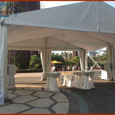 China Aluminum alloy high grade marquee party tent hard pressed outdoor luxury extruded festival A shape tent for sale Te koop