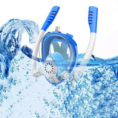 China factory direct wholesale PC+silicone+nylon+spandex double snorkeling tube Head-mounted snorkeling scuba mask kids snorkeling mask full face diving mask for sale