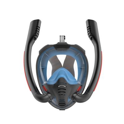 China High Quality PC+silicone+nylon+spandex double face EU REACH certification diving mask full face breathing tube snorkeling mask for sale