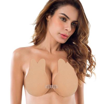 China Seamless Push Up Bra Bunny Silicone Self Adhesive Reusable Nipple Cover Strapless Adhesive Invisible Bra for sale