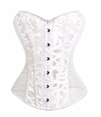 China Antibacterial Antibacterial Women's Lace Corset Top with Mesh Bustier Corselet G-String Lingerie Black and White for sale