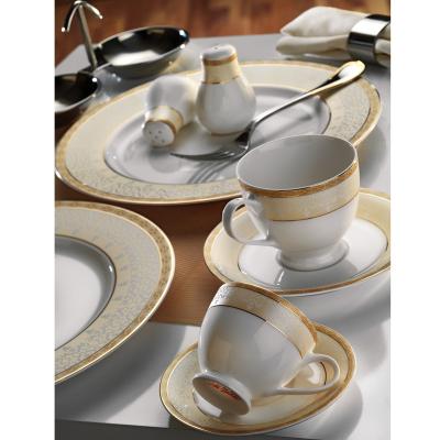 China Wholesale Cheap Dinnerware Set Dinnerware Set Bone China Wares Gold 60pcs Viable Turkish Tableware Square And Round Shape for sale