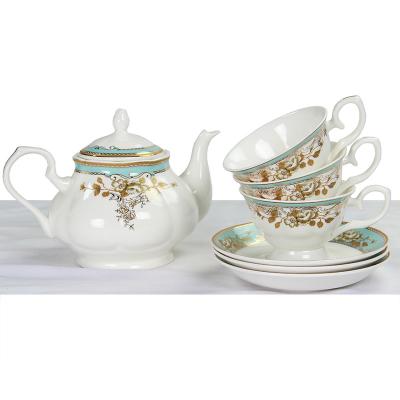 China European style printed ceramic tea set eco-friendly sustainable fine bone china tableware tea cup for sale