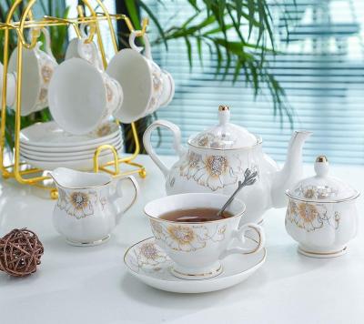 China Viable 17pcs Bone China Tea Set Bone China Cup And Saucer for sale