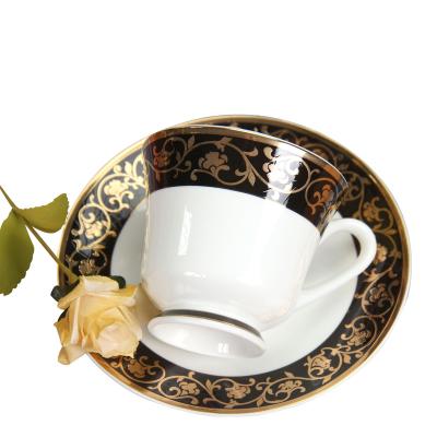 China Viable Wholesale Gold Royal Turkish Luxury Fine Rim Bone China Fine Rim Ceramic Coffee Tea Cup and Saucer Set for sale