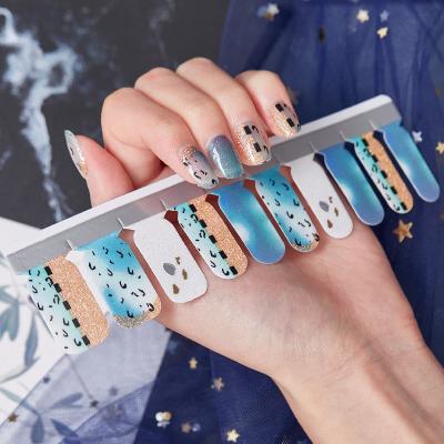 China Fashion Plastic Designs Nail Self Adhesive Nail Art Wraps Multi Color Glitter Patch Beauty Polish DIY Waterproof Nail Strips for sale