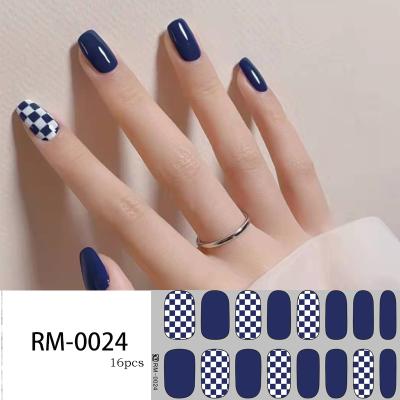 China Popular Nail Arts 16 Pcs Factory Sale 3D Decoration Design Full Cover Nail Art Sticker Black Chessboard High Quality For Finger Beauty for sale