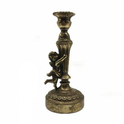 China Vintage Rust Gold Angel Pillar Candle Holder Decorative Religious Activities Candle Stick Holder for sale