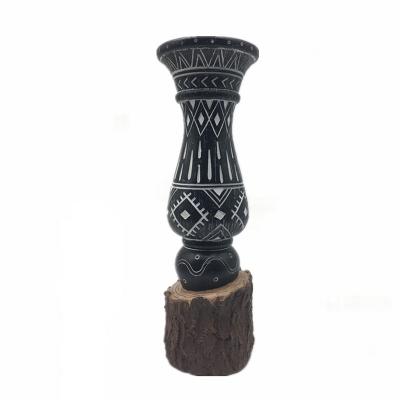 China Muslim Geometric Pattern Imitation Tree Stump Design Black Candle Holder Resin Candlestick Holders Decoration for sale