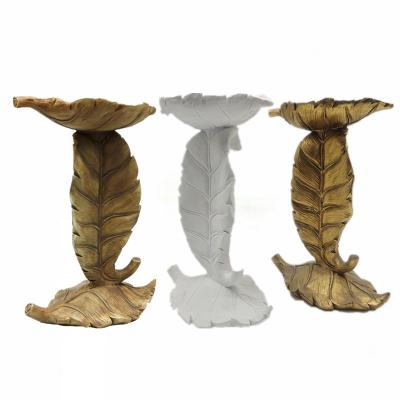 China Nordic Resin Candle Holders Decorative Table Decorations White Gold Leaf Candle Stick Holders for sale