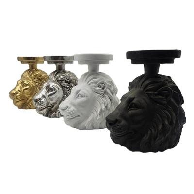 China Wholesale Lion En Resin Statue Ornament Lion Head Candle Holder Gold/Silver/White/Black Lion Candle Holders for sale