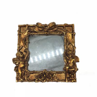 China Retro Decorative Sitting Room Square Decorative Wall Mirror Gold Angel Hanging Mirror Mirrors for sale