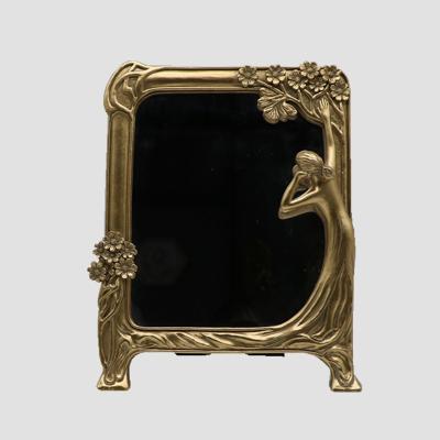 China Polyresin Gold Beautiful Women Mirror Decorative Table Mirrors for sale