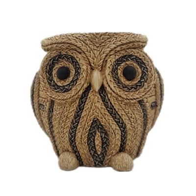 China Custom Home Decorative Weave Owl Pot Garden Resin Animal Weave Flowerpot Unique Plant Pot Holder for sale