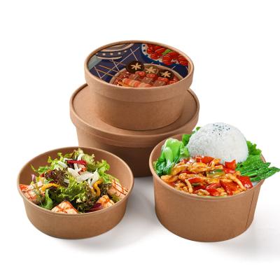 China Biodegradable Paper Salad Bowl Manufacturer Custom Printed Biodegradable Take Away Kraft Paper Salad Bowl for sale