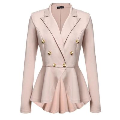 China Slim Fit Crop Woman Jacket Blazer High Low Lady Casual Work Double Breasted Tailored Coat Women's Runway Leader Jacket Anti-Wrinkle Long for sale