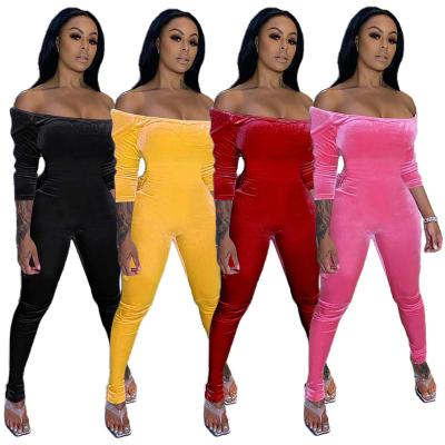 China Long sleeve 2021 fall color outfit fashion velvet winter anti-pilling sexy multi one piece women clothing off the shoulders elegant Jumpsuits for sale