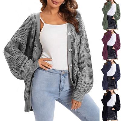 China Anti-Wrinkle New Arrival Women Cardigan Sweater Coat Solid Color Cotton Long Sleeve Oversized Knit Cardigans WgST230013 for sale