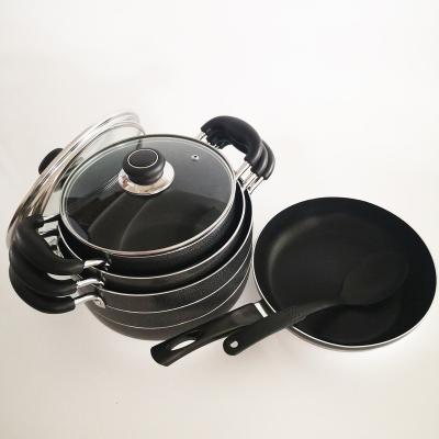 China Sustainable Black Coated Non-Stick Aluminum Cooking Pot Cooking Pots Hot In African Market for sale