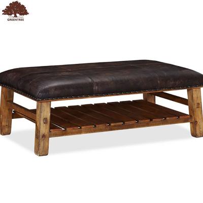 China Big Sales American Style Solid Wood Solid Oak Wood Frame Leather Top Rectangle Coffee Table Modern Design for sale