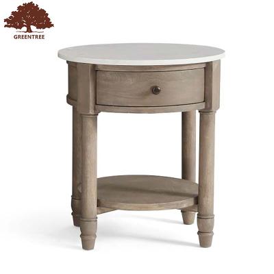 China Storage Home Furniture Bedrooms Round 1 Drawer Nightstand Luxury Antique Solid Wood Bedside Table for sale