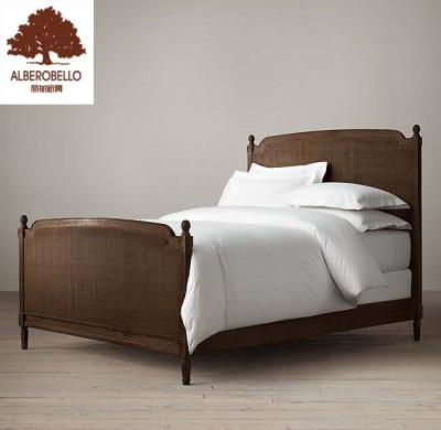 China Eco-friendly Home Hotel Furniture Oak Pine Wood Modern Design Solid Antique King Queen Bed Double Bedroom for sale