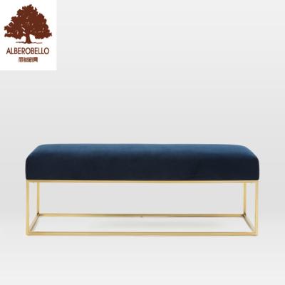 China Comfortable French Style Metal Stainless Steel Frame Bed End Stools Upholstery Velvet Fabric Bench for sale