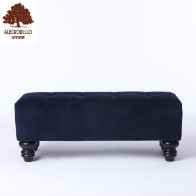 China Comfortable French Style Frame Bed End Stools Upholstery Velvet Fabric Stool Solid Wood Bench for sale