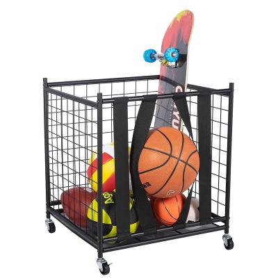 China Sustainable Garage Storage and Organizer Sports Lockable Ball Storage Locker with Elastic Straps Basketball Rack on Wheels for sale