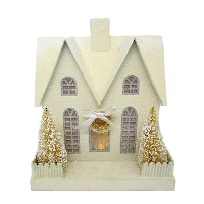 China Chimera Holidays Decorate Christmas Paper House Decoration With Bottle Brush Trees for sale