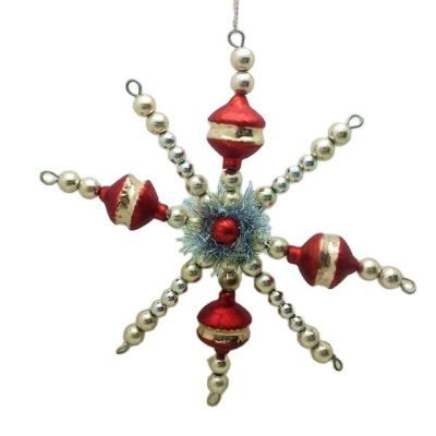 China Chimeras Holiday Decorate Antique Christmas Snowflake Decorations With Glass And Plastic Bead Glitter for sale