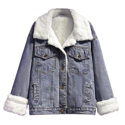 China Anti-wrinkle jeans jacket for women denim jacket2021Fleece denim jacket for sale