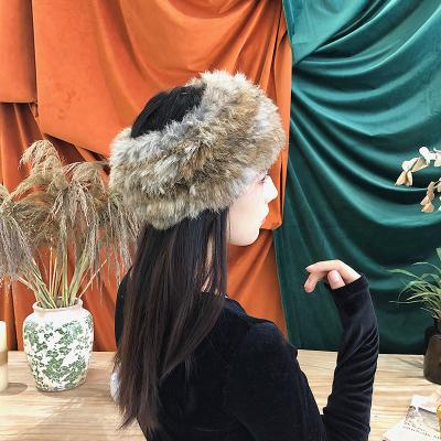 China Cute European Fashion Keep Warm Top Round Head Wraps Winter Fluffy Rabbit Fur Hat Headband for sale