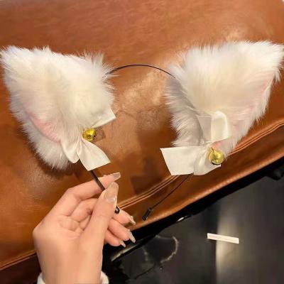 China Winter Cute Cat Ears Bell Headband Super Soft Plush Rabbit Ears Hair Accessories Cute Headband For Women for sale