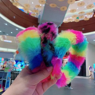 China Women's European Warm Multicolor Rainbow Headbands Plush Faux Fur Winter Hairy Fur Headband for sale