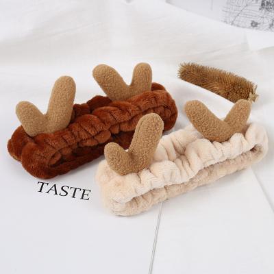 China Lovely European Most Popular Cartoon Antlers Elastic Headband For Girls Makeup Face Wash Spa Headbands Hair Accessories for sale