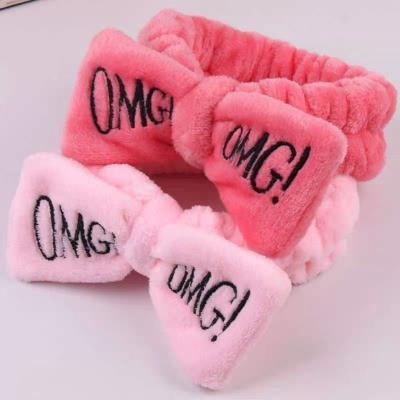 China European Plush Letters Oh My God Face Wash Headbands Makeup Women Take Off Wide Elastic Headband for sale