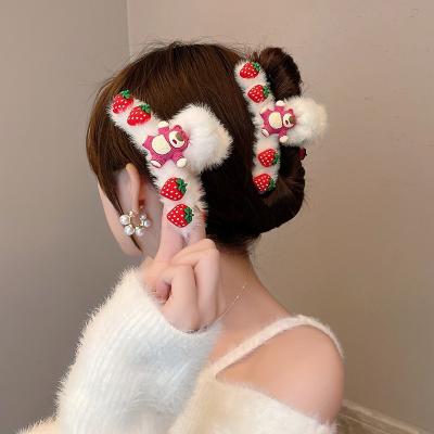 China 2022 Winter Cute Brown Smiley Shark Clip Hair Accessories Soft Korean Cartoon Rabbit Plush Hairpin for sale