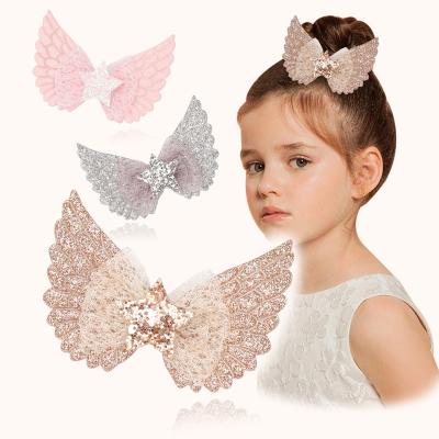 China European and American Amazon Amazon Hot Selling Cute Children's Bling Bling Hairpin Cute Angel Wings Star Hair Clip for Girls for sale