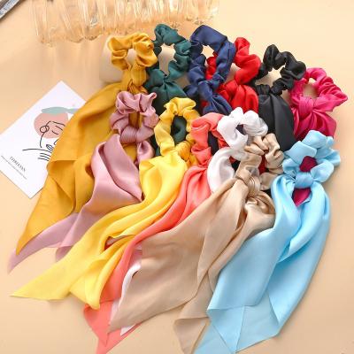 China Chiffon Yarn Wholesale New Design Girls Solid Color Bow Hair Tie Scarf Set Women Chiffon Scrunchies Hair for sale