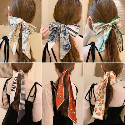 China Designer Band Hair Bow Bow Retro Decoration Fashion Clothing Women's Long Silk Scarf Famous Brands Custom Printing Square for sale