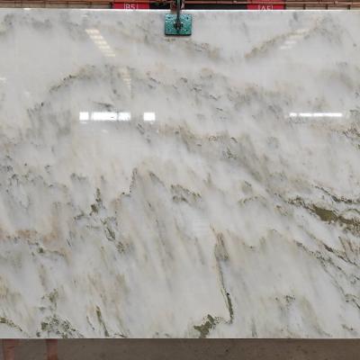 China Nature Background Wall Modern / Contemporary Polished White Marble With Green Veins Landscape Painting Marble for sale