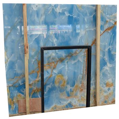 China Modern hot sale sky blue porcelain background wall light blue onyx golden onyx marble for sale