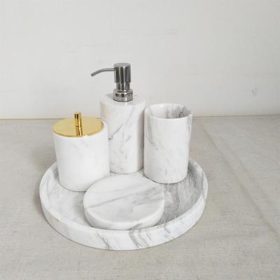 China Modern Natural Stone Bathroom Bottle Serving Tray Soap White Marble Base For Home Decor for sale