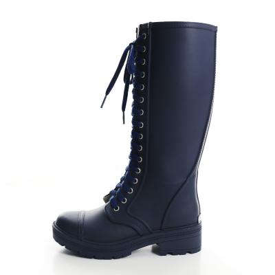 China Genuine Fashion Trend Hot Sale Lace Up Rain Boots Knee High Rubber Shoes For Ladies for sale