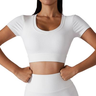 China 2022 New Antibacterial Yoga Suit Short Sleeve Navel Exposed Running Top Women's Fitness Shorts Sleeve Quick Dry Navel T-shirt for sale