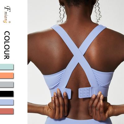 China Antibacterial Multiple Colors Sexy Deep U-Neck Strap Sports Cross Top Adjustable Bra Plus Size Soft Sweat Wicking Quick Dry Yoga Wear for sale